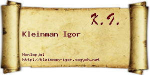 Kleinman Igor névjegykártya